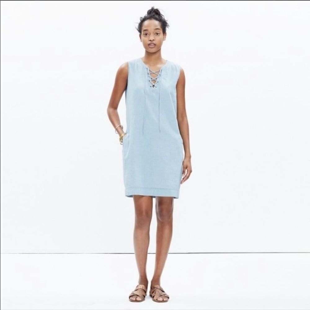 Madewell denim chambray lace up dress